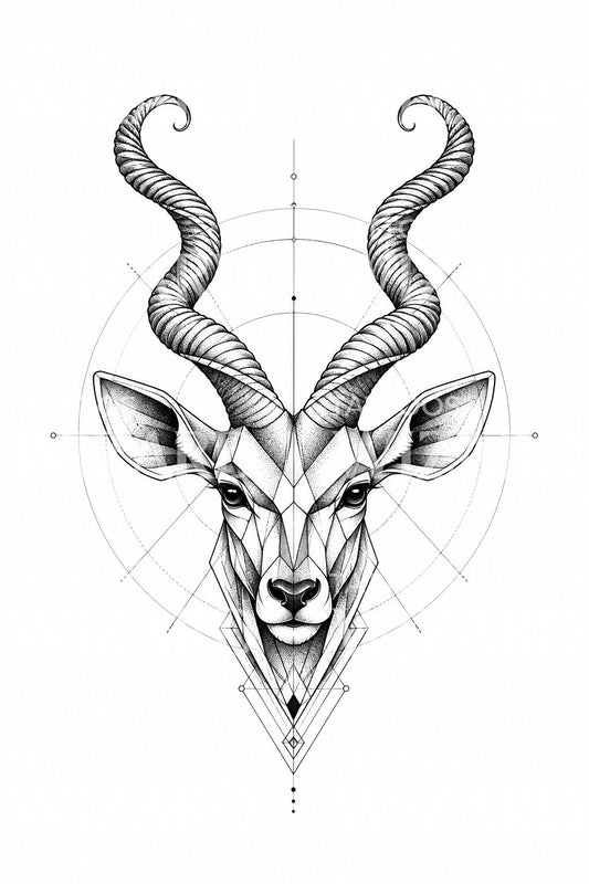 Geometric Kudu Spiral Horns Tattoo Illustration
