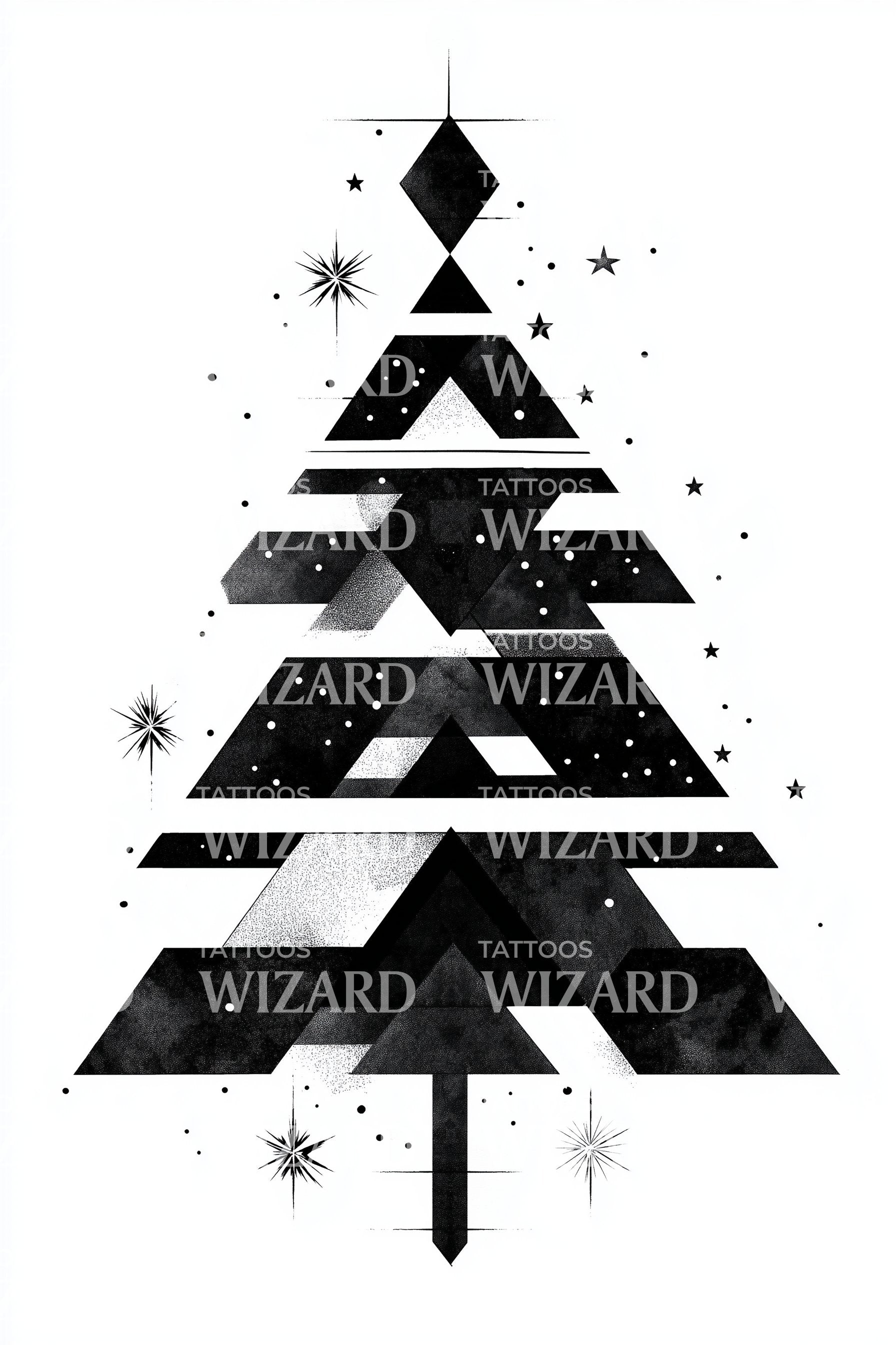 Geometric Layered Christmas Tree Tattoo Design – Tattoos Wizard Designs