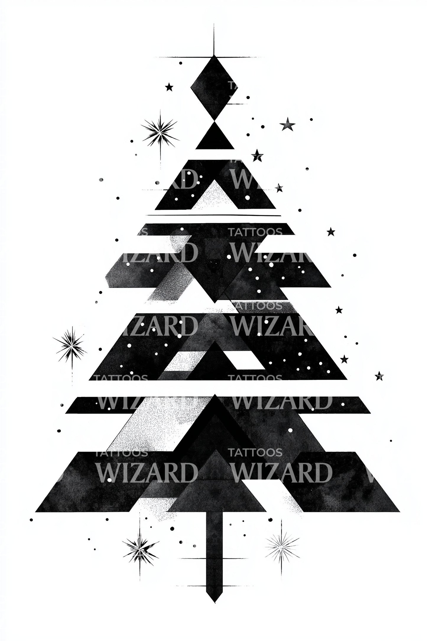 Geometric Layered Christmas Tree Tattoo Design