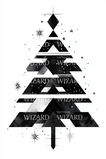 Geometric Layered Christmas Tree Tattoo Design