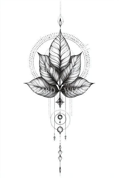 Geometric Leaf Talisman Tattoo Design