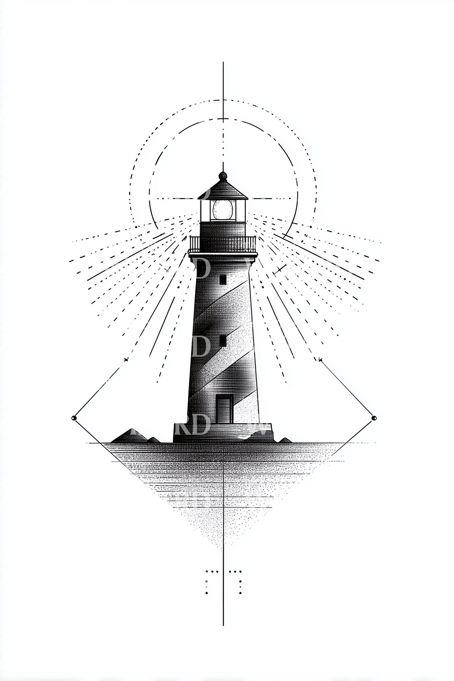 Geometric Lighthouse Halo Tattoo Design