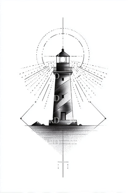 Geometric Lighthouse Halo Tattoo Design