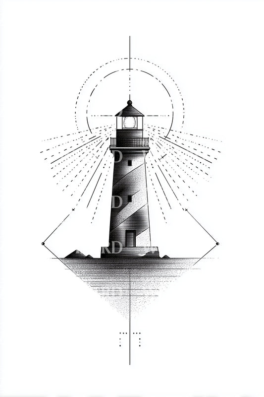 Geometric Lighthouse Halo Tattoo Design