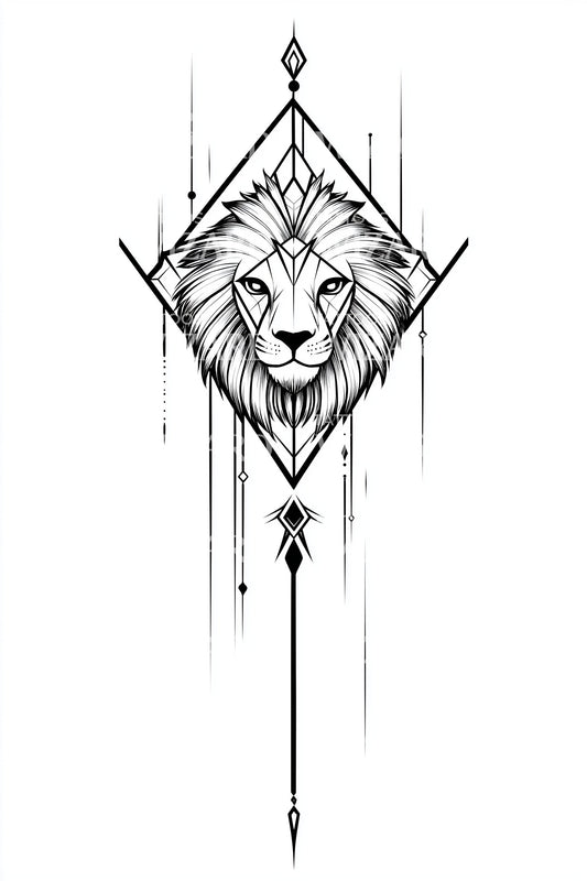Geometric Lion Emblem Tattoo Design