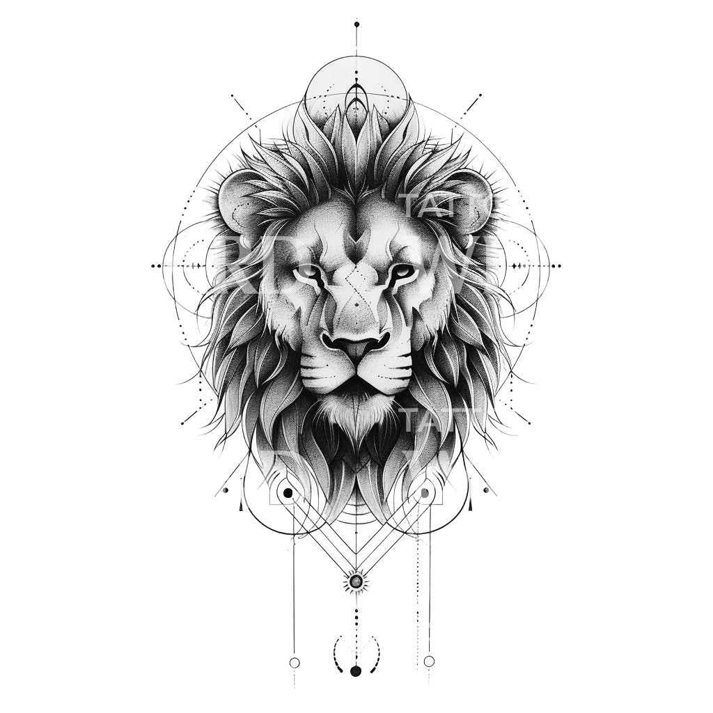 Geometric Lion Head of Leadership Tattoo Design