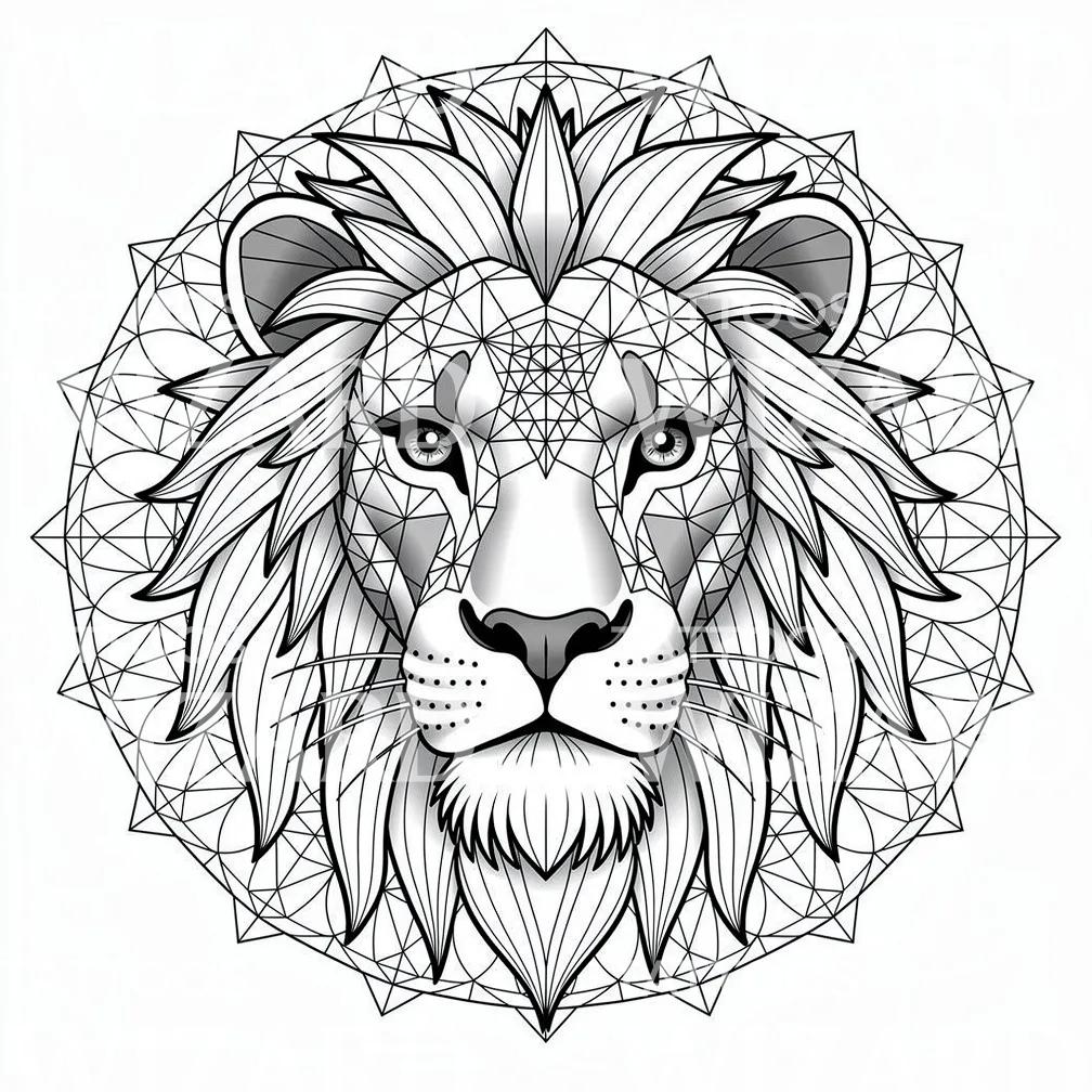 Geometrisches Löwen Mandala Tattoo-Design
