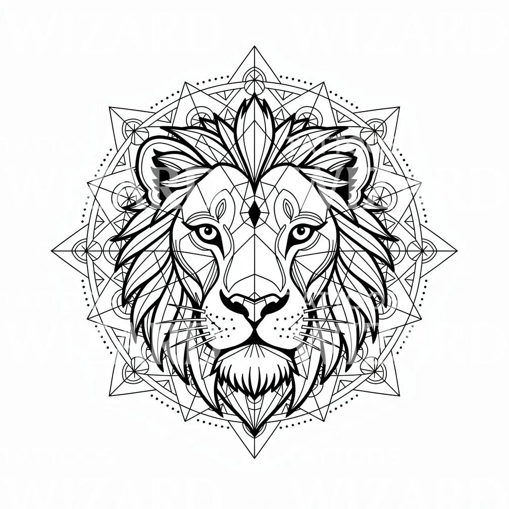 Geometrisk Løve Mandala Tattoo Design
