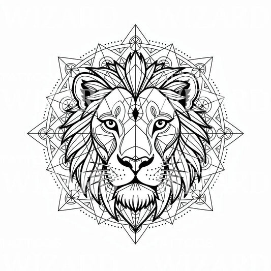 Geometric Lion Mandala Tattoo Design