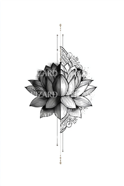 Geometric Lotus Alignment Tattoo Design