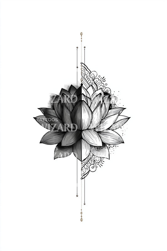 Geometric Lotus Alignment Tattoo Design