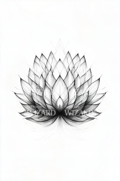 Geometric Lotus Crest Tattoo Design