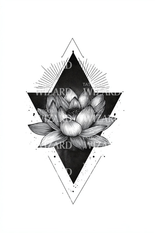 Geometric Lotus Emblem Tattoo Design
