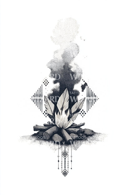 Geometric Lotus Smoke Plume Tattoo Illustration