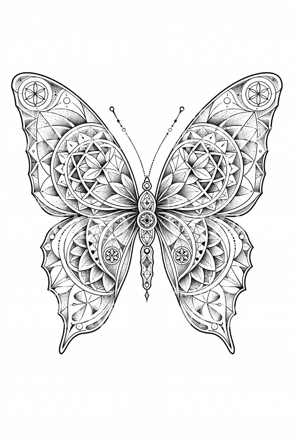 Geometrisches Mandala-Schmetterling Tattoo-Design