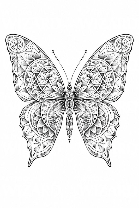 Geometrisches Mandala-Schmetterling Tattoo-Design