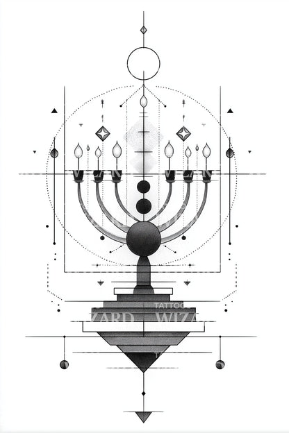 Geometric Menorah Light Tattoo Design