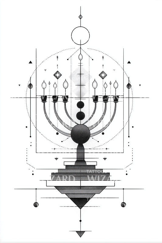 Geometric Menorah Light Tattoo Design
