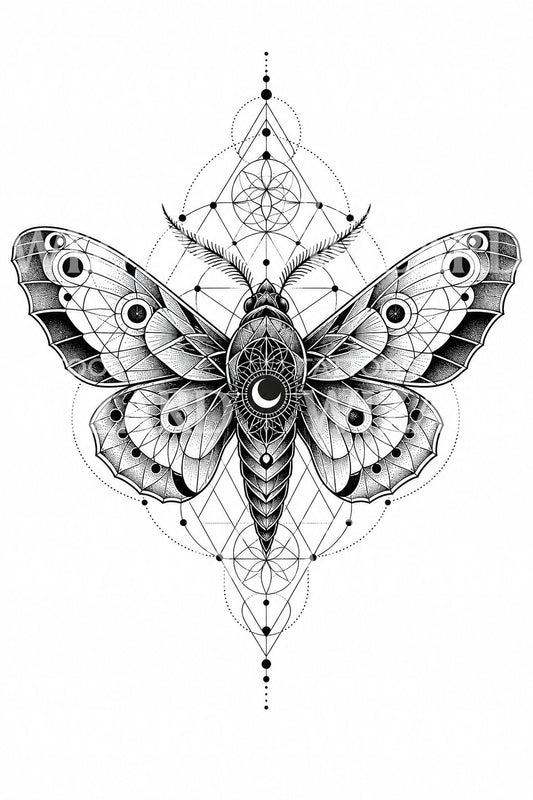 Desain Tato Ngengat Bulan Geometris