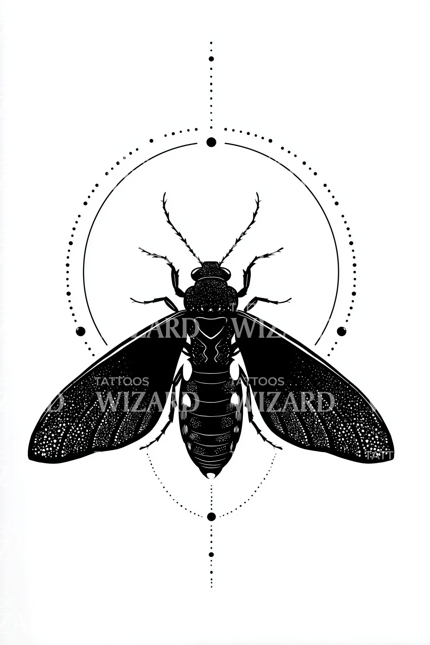 Geometric Moth Compass Tattoo Design