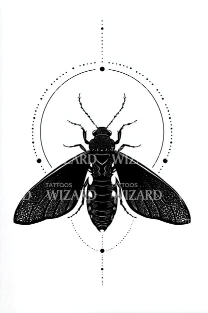 Geometric Moth Compass Tattoo Design