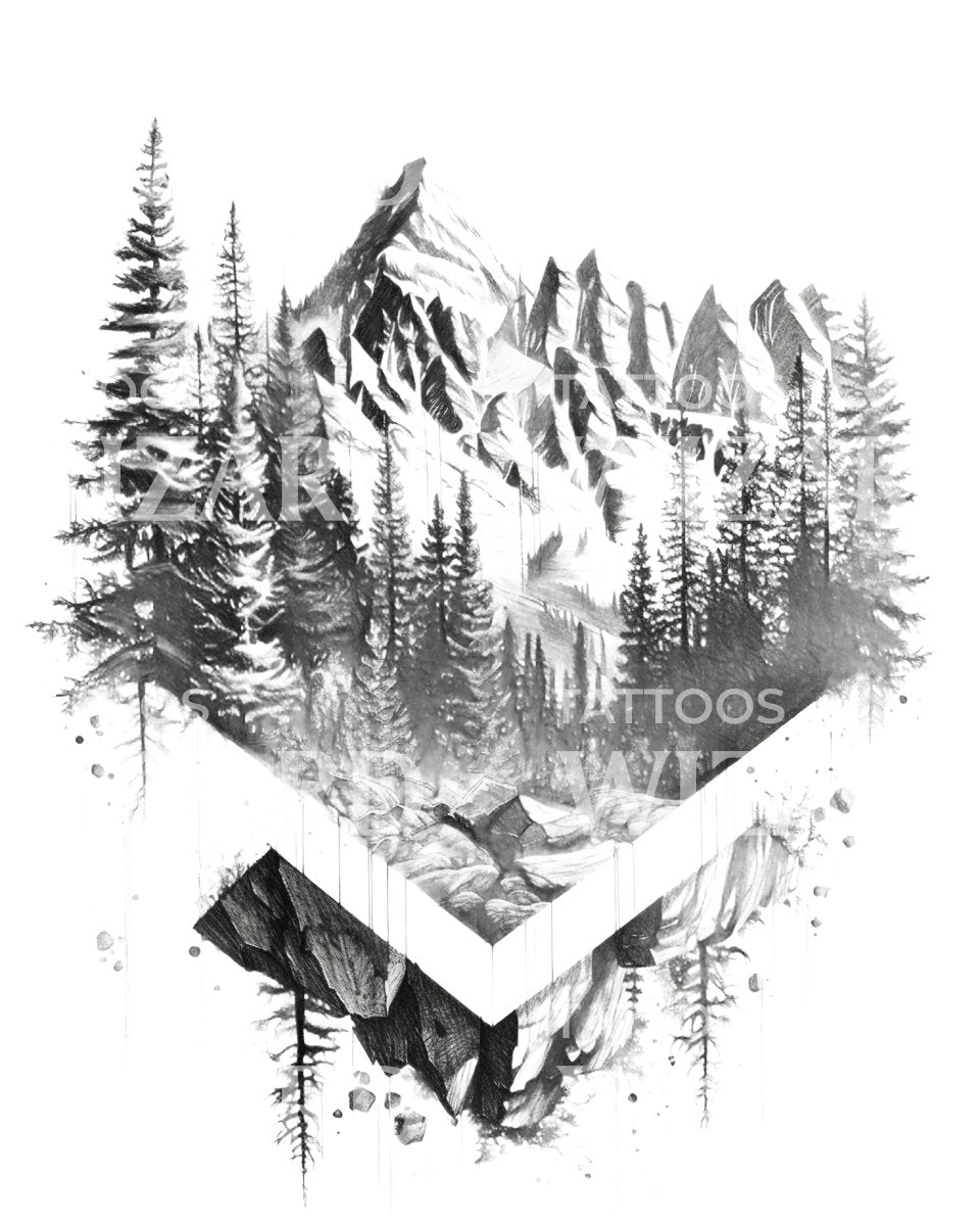 Geometric Mountain Landscape Tattoo Design – Tattoos Wizard Designs