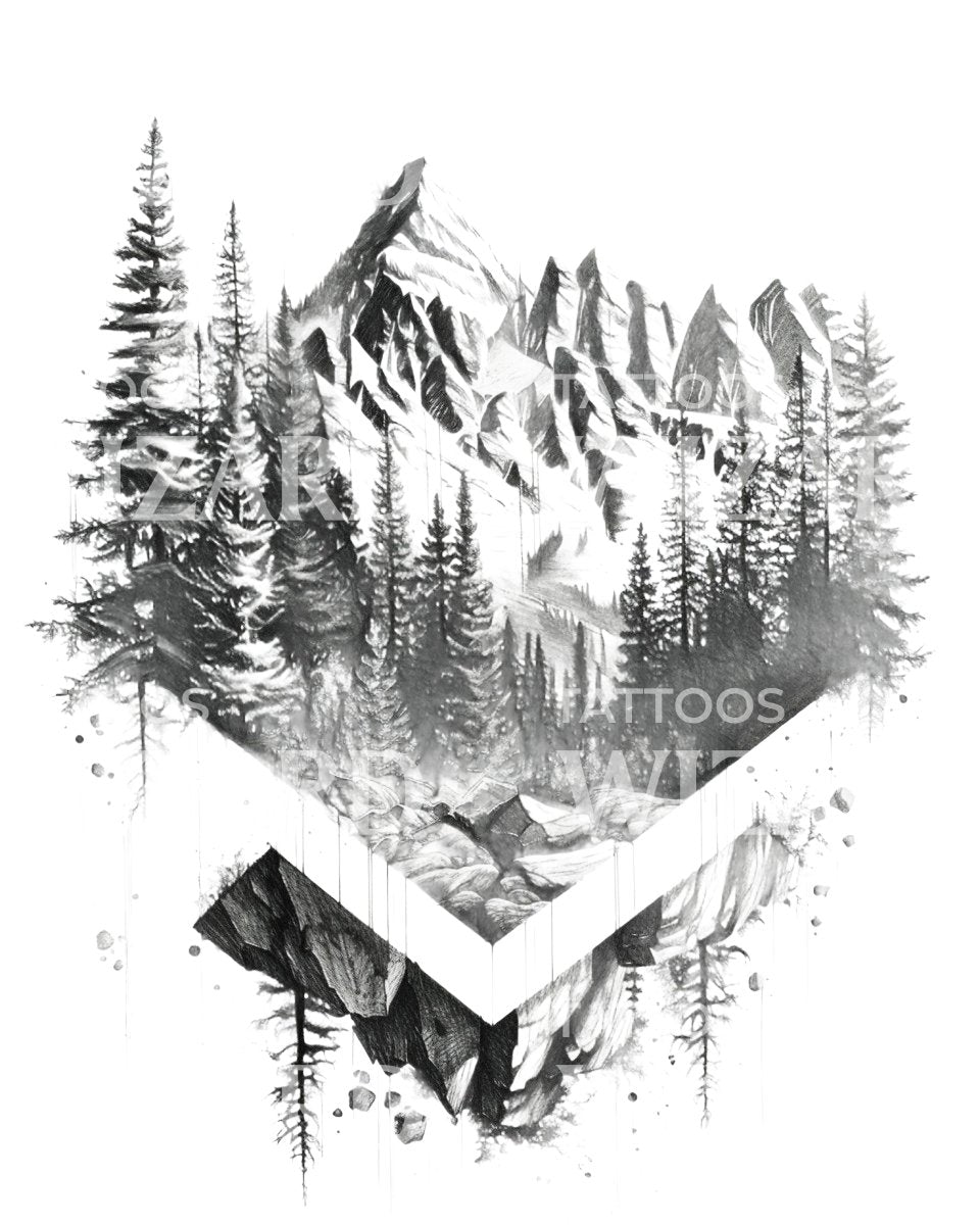 Geometrisches Berglandschafts-Tattoo-Design