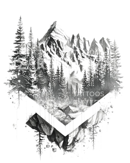 Geometric Mountain Landscape Tattoo Design