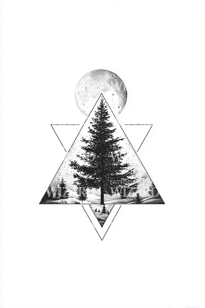 Geometric Mountain Moon Tattoo Design