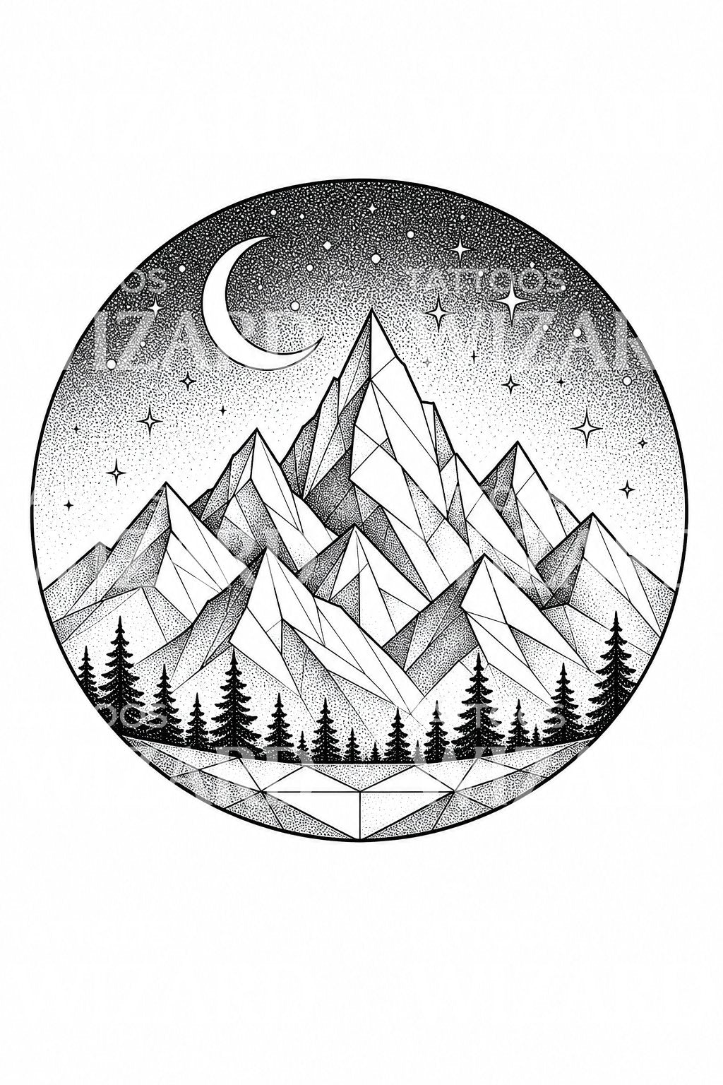 几何夜山纹身设计