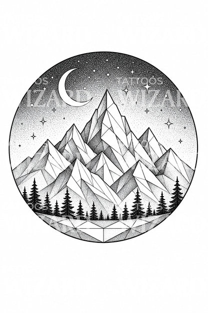 几何夜山纹身设计
