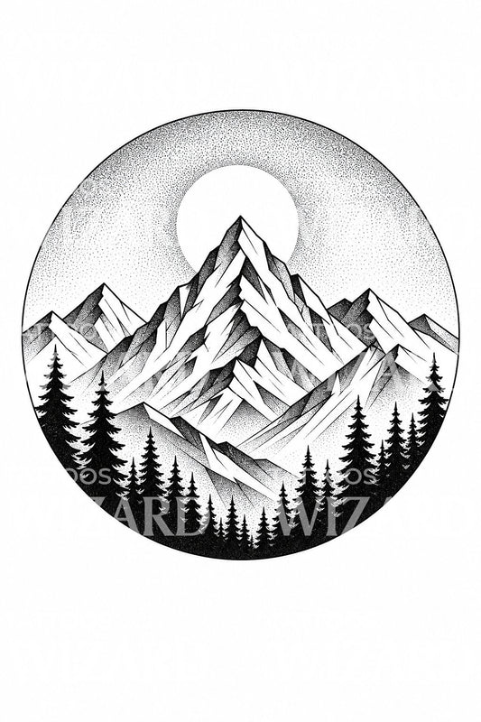 Geometrisches Tattoo-Design mit Bergkette