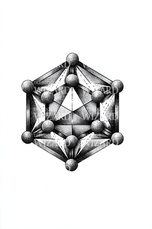 Geometric Node Polyhedron Tattoo Design