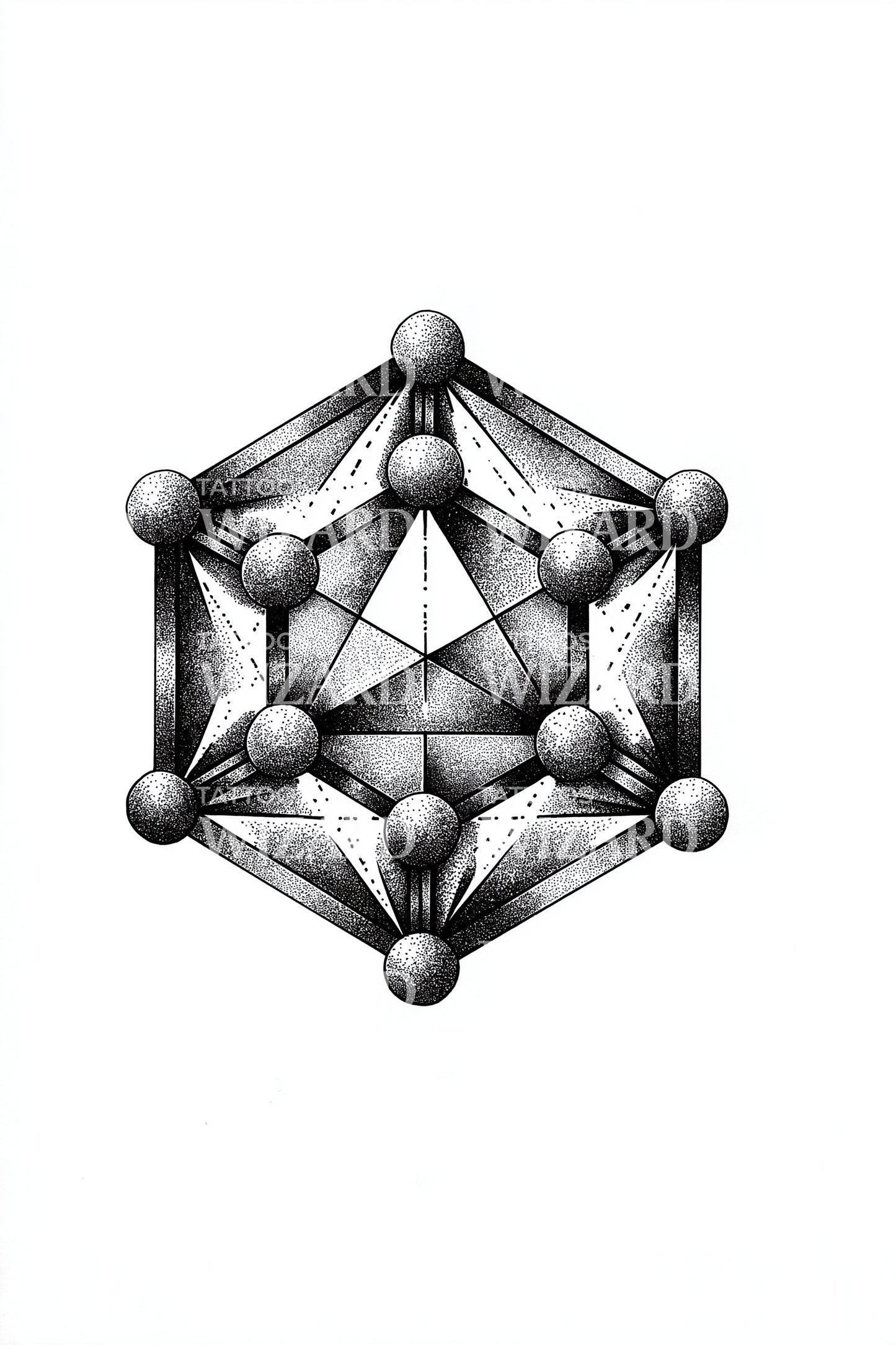 Geometric Node Polyhedron Tattoo Design