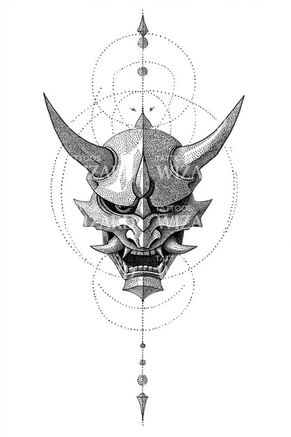 Idea de tatuaje de máscara Oni geométrica