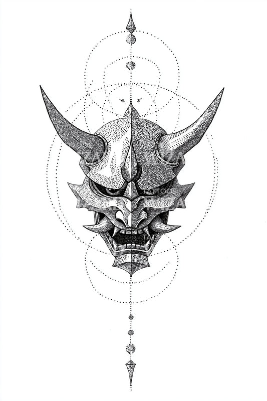 Geometrisch Oni Masker Tattoo Idee