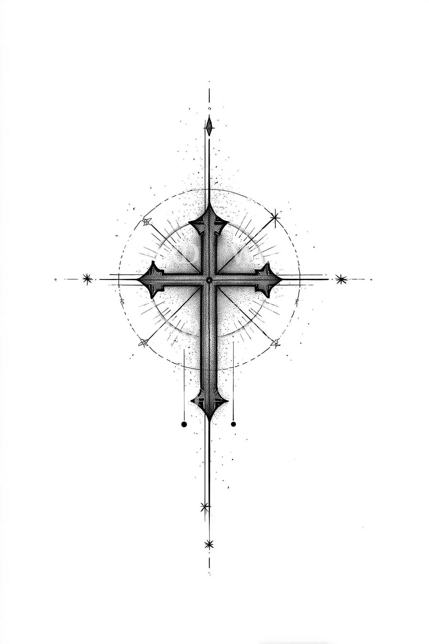 Geometric Orb Cross Tattoo Design