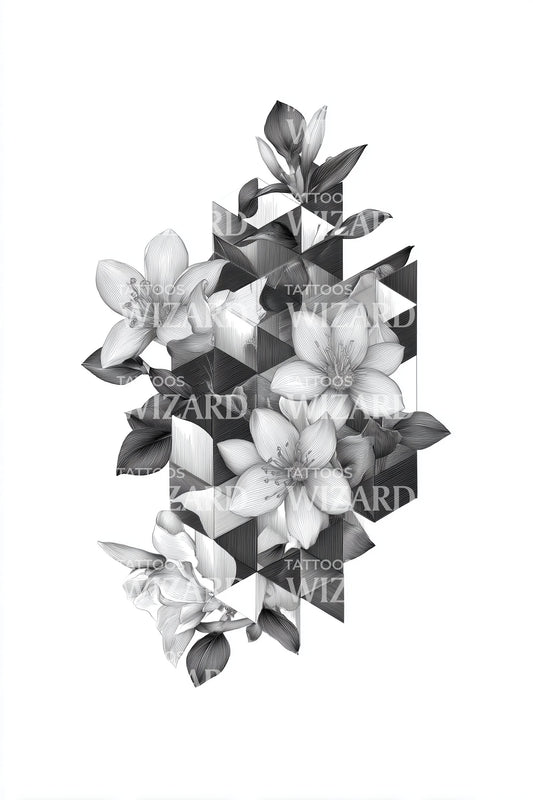 Geometric Orchid Prism Tattoo Design
