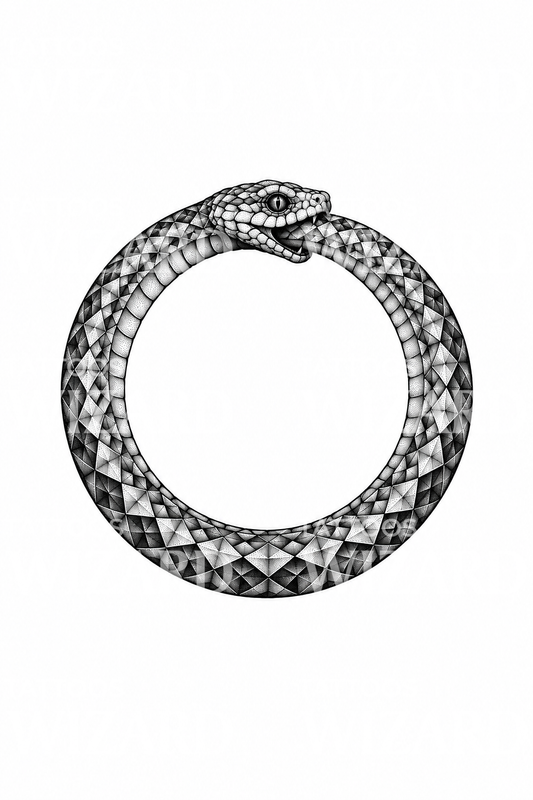Geometryczna ilustracja tatuażu węża uroborosa