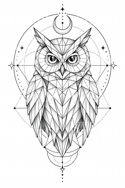 Design tatuaggio gufo geometrico
