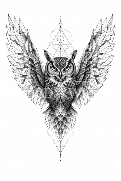 Geometric Owl Tattoo Design