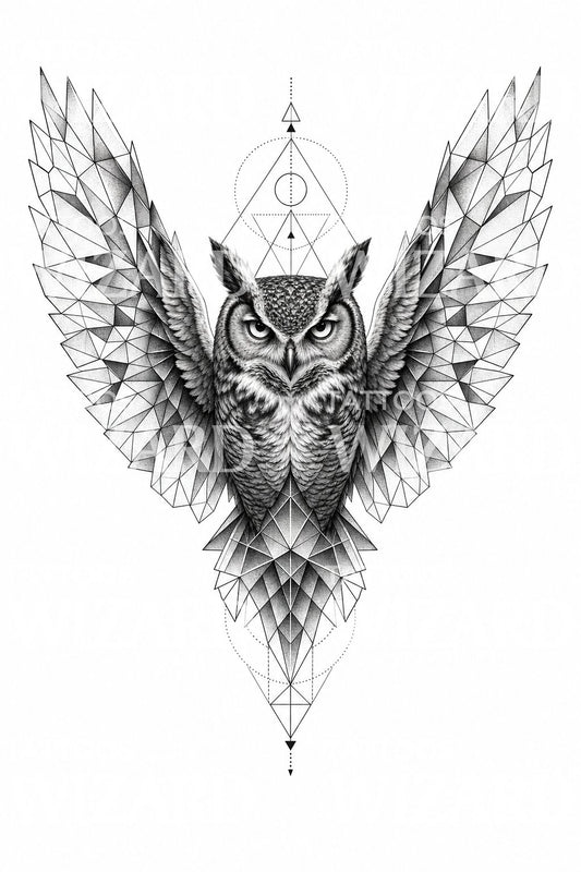 Geometric Owl Tattoo Design