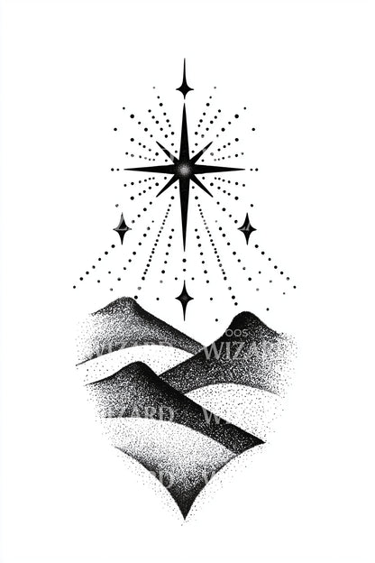 Geometric Peaks and Star Tattoo Illustration