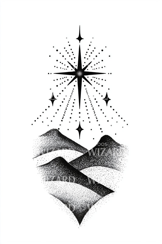 Geometric Peaks and Star Tattoo Illustration