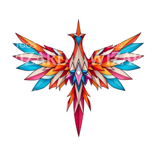 Projekt tatuażu z geometrycznym feniksem