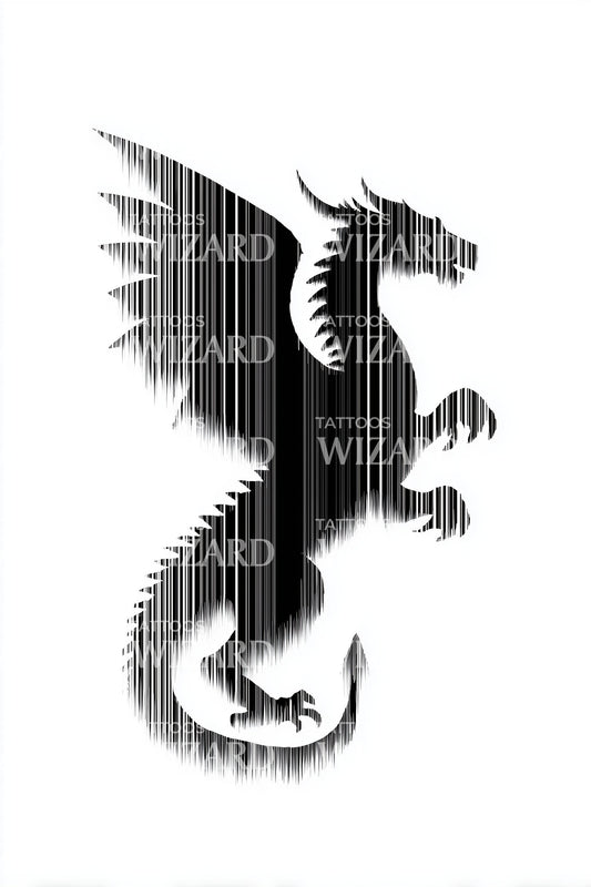 Geometric Pixel Dragon Tattoo Design