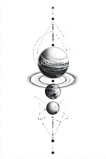 幾何学的な惑星の軌道タトゥーアイデア