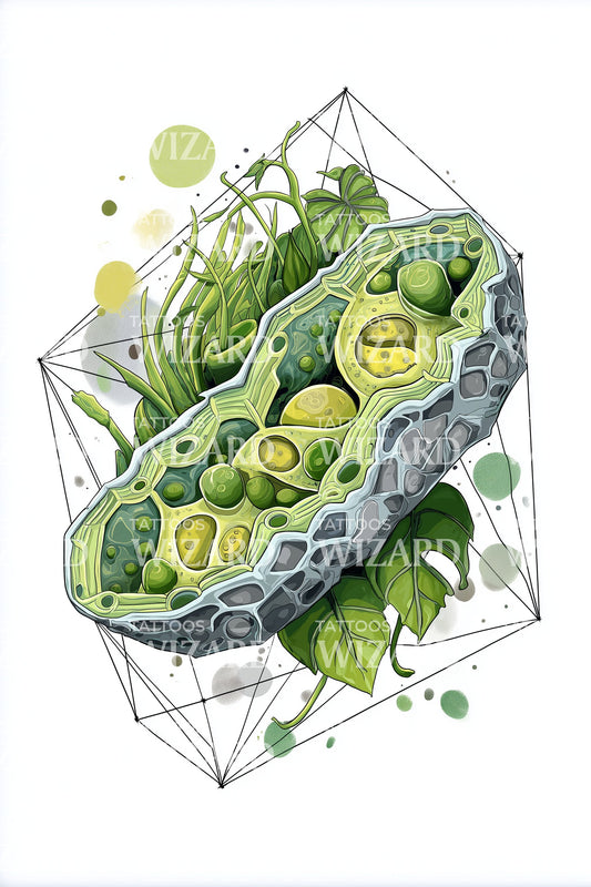 Geometric Plant Cell Tattoo Design