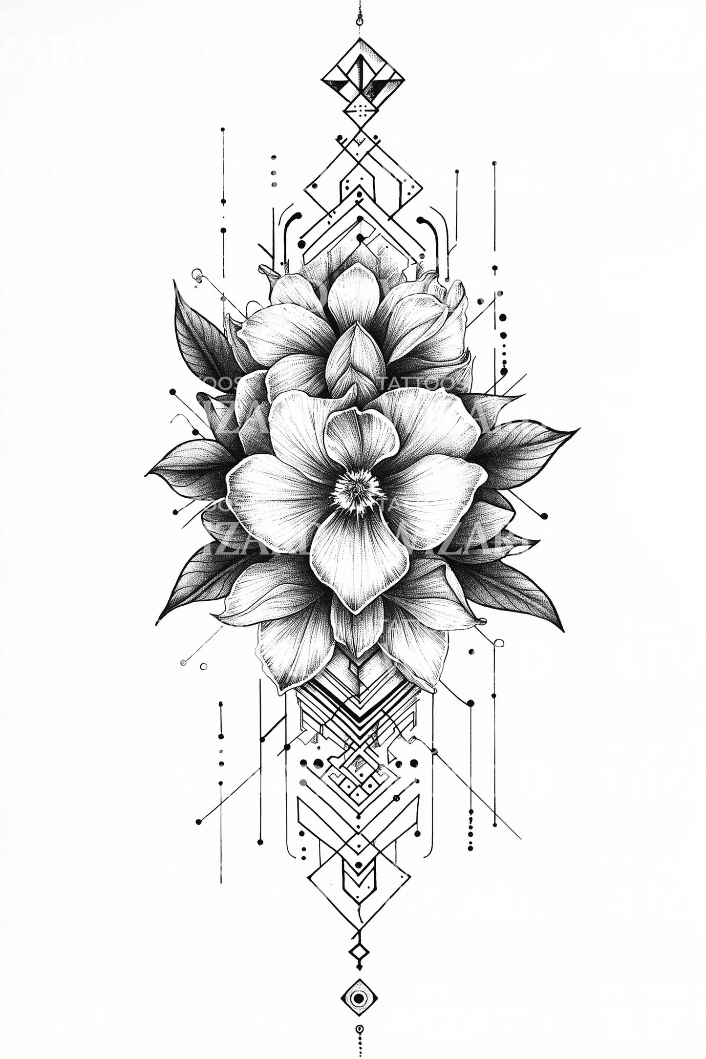 Geometric Plumeria Diamond Tattoo Illustration
