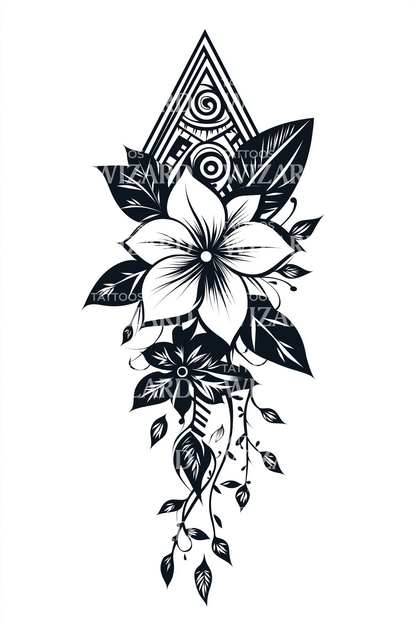 Geometric Plumeria Pendant Tattoo Design